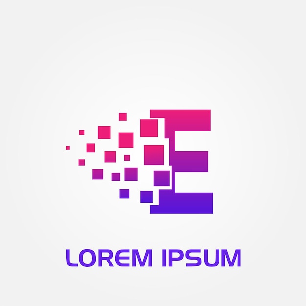 Logotipo inicial de estilo de flujo de píxeles de letra E