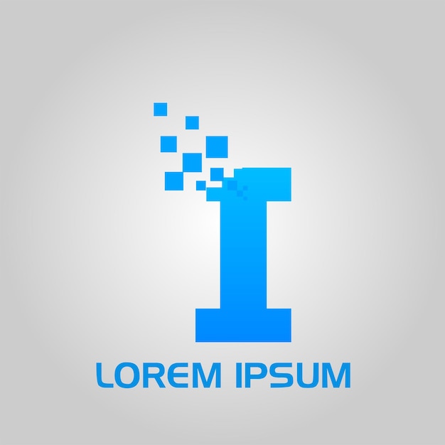 Logotipo inicial de estilo de flujo de píxeles de letra I