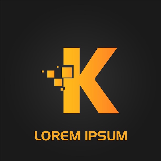 Logotipo inicial de estilo de flujo de píxeles de letra K
