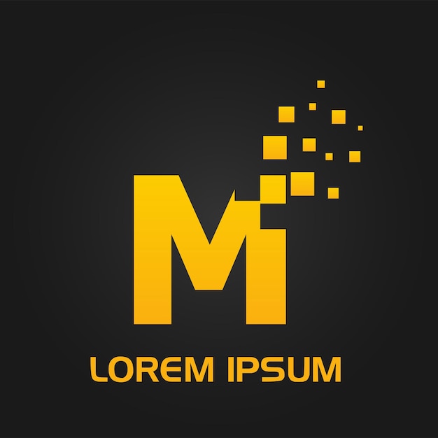 Logotipo inicial de estilo de flujo de píxeles de letra M