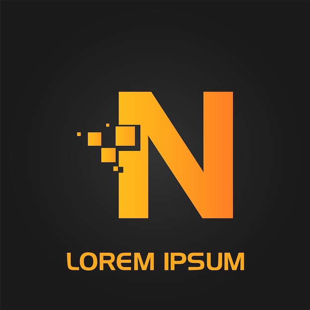Logotipo inicial de estilo de flujo de píxeles de letra N