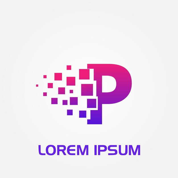 Logotipo inicial de estilo de flujo de píxeles de letra P