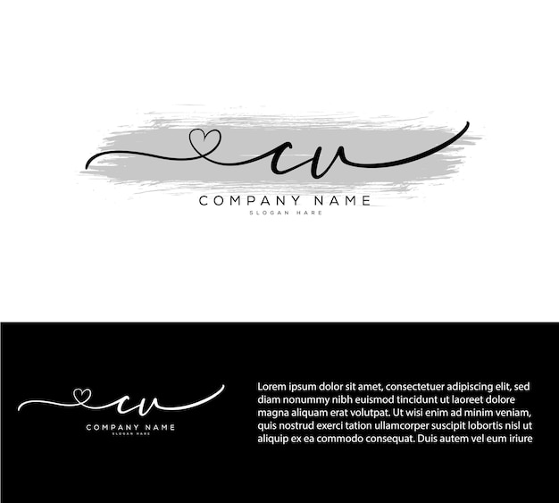 el logotipo inicial de la firma cv con el logotipo del vector del corazón