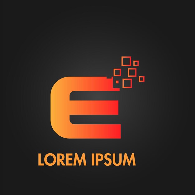 Logotipo inicial de flujo de píxeles de letra E