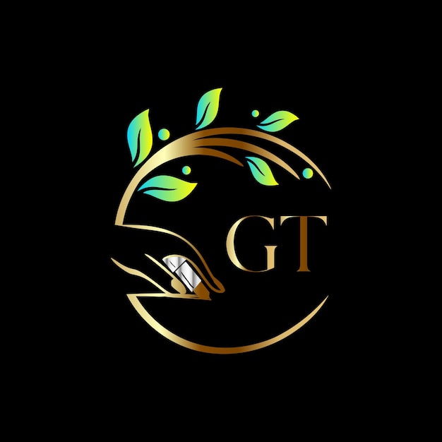 Logotipo inicial de GT, clavos, plantilla de vector de belleza de spa de cosméticos de lujo