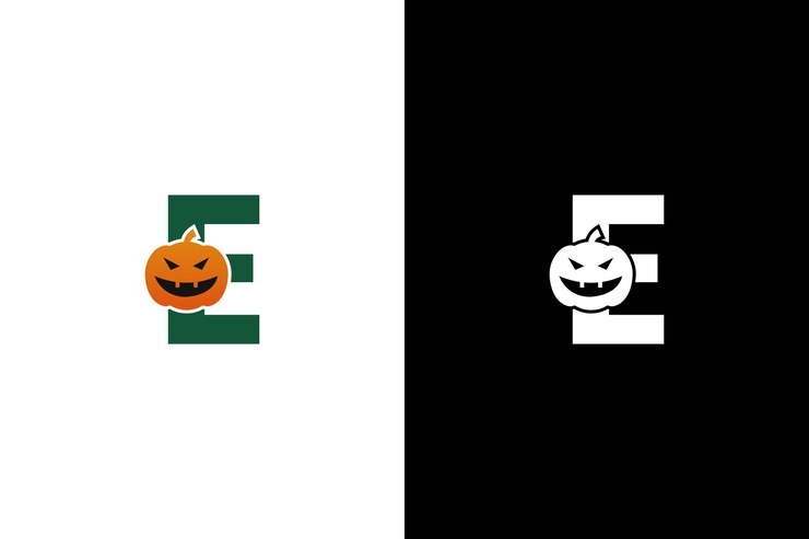 Logotipo inicial de Halloween E Logotipo de la letra E de Halloween o diseño de plantilla de icono