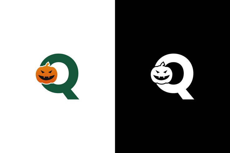 Logotipo inicial de Halloween Q Logotipo de la letra Q de Halloween o diseño de plantilla de icono