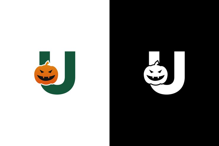 Logotipo inicial de Halloween U Logotipo de la letra U de Halloween o diseño de plantilla de icono