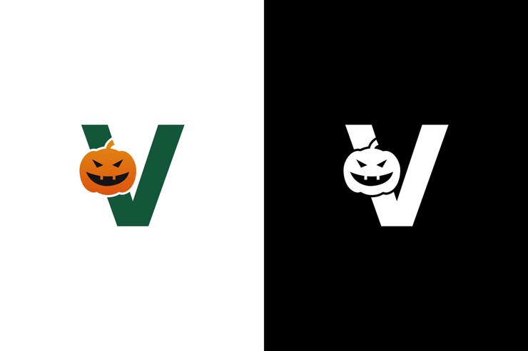 Logotipo inicial de Halloween V Logotipo de la letra V de Halloween o diseño de plantilla de icono