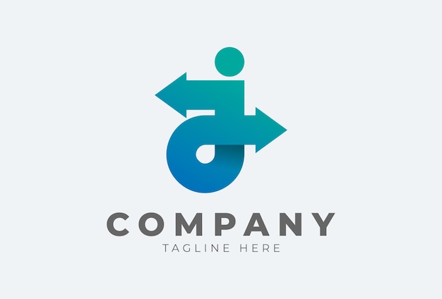 Logotipo inicial J. letra J con flecha en color degradado utilizable para finanzas, logística y logotipo de la empresa