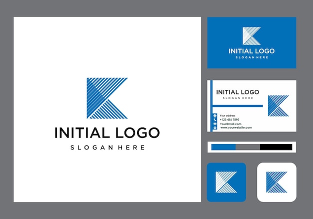 Logotipo inicial K azul e icono de tarjeta de visita