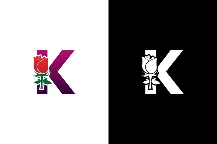Logotipo inicial de K Rose Letra K con rosa para el logotipo de belleza y moda Logotipo de Beauty Rose