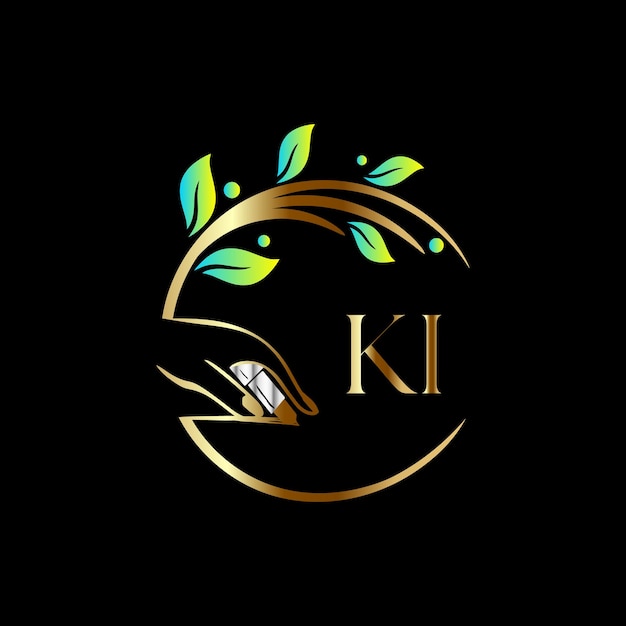 Logotipo inicial de KI, uñas, plantilla de vector de belleza de spa de cosméticos de lujo