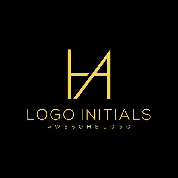 Logotipo inicial de la letra ha color dorado de lujo