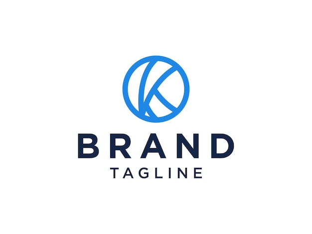 Logotipo inicial de la letra K. Círculo azul Fortuna con espacio negativo.