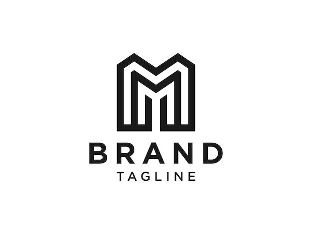 Logotipo inicial de la letra M. Estilo de línea cuadrada aislado sobre fondo blanco.