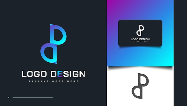 Logotipo inicial de la letra P y D con diseño de concepto vinculado en degradado moderno azul. Logotipo inicial de PD