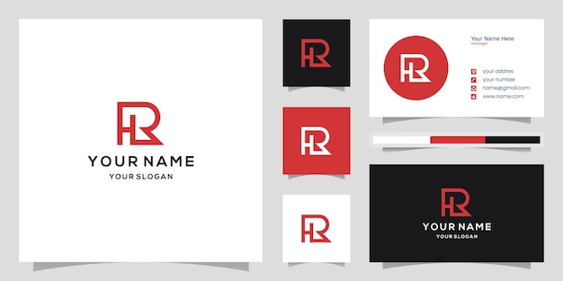 Vector logotipo inicial de la letra r o rh y los iconos de plantilla de tarjeta de visita para el negocio de la tecnología automotriz de moda digital