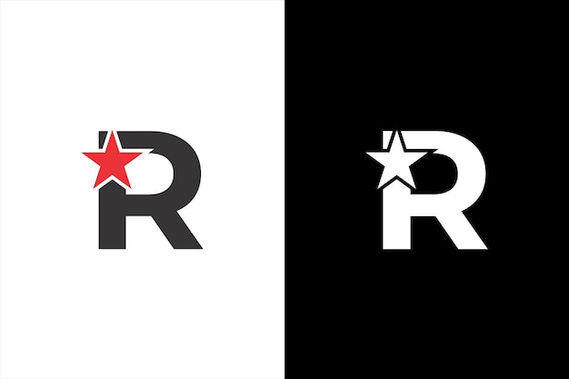Vector logotipo inicial de la letra r, signo de estrella roja identidad de marca plantilla de diseño de logotipo inusual corporativa