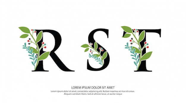 Logotipo inicial de la letra rst con forma de flor