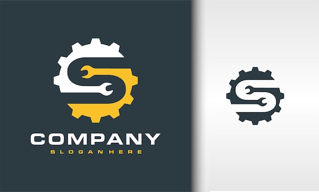 logotipo inicial de llave de engranaje S