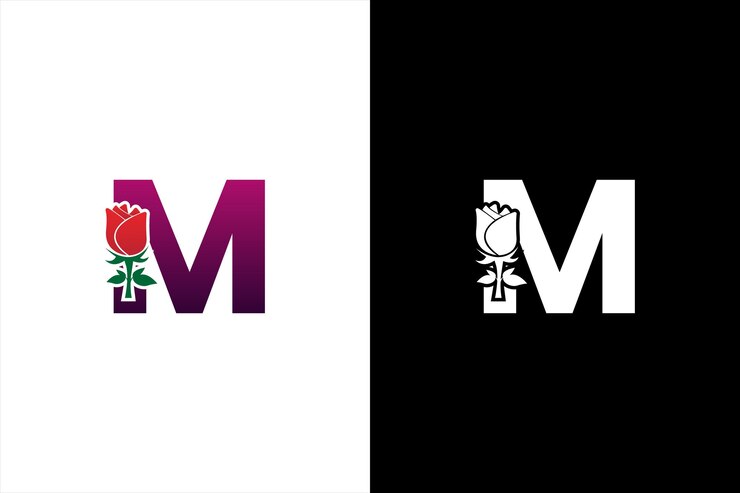 Logotipo inicial M Rose Letra M con rosa para el logotipo de belleza y moda Beauty Rose Logo