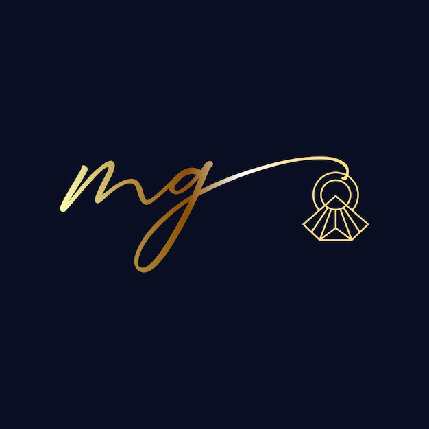 Logotipo inicial de MG Plantilla de vector de logotipo de joyería de escritura a mano de boda