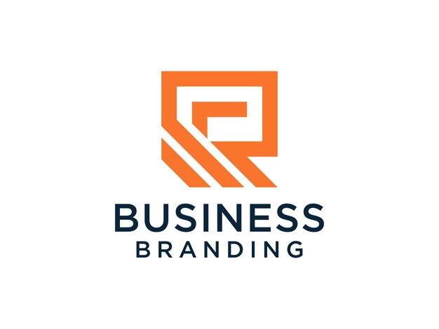 Logotipo inicial moderno de la letra R. Forma geométrica naranja aislada sobre fondo blanco.
