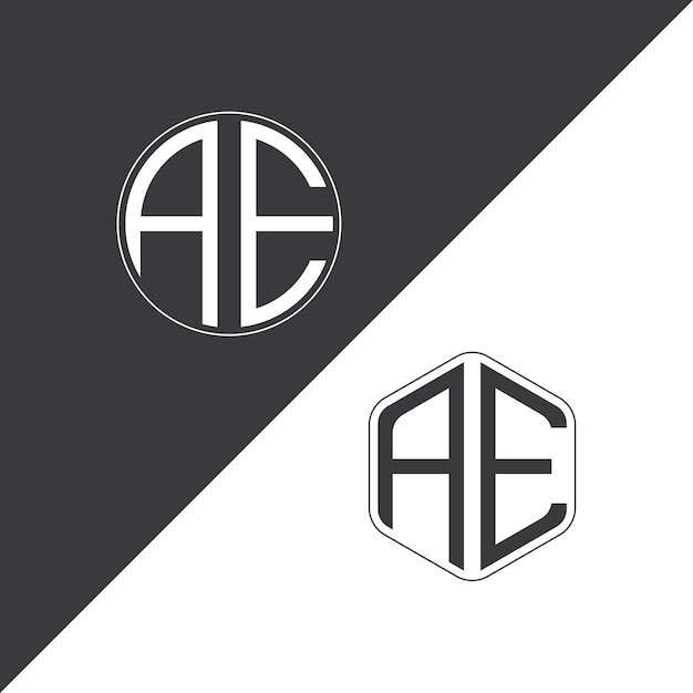 El logotipo inicial del monograma AE con forma de círculo y polígono diseño creativo del logotipo