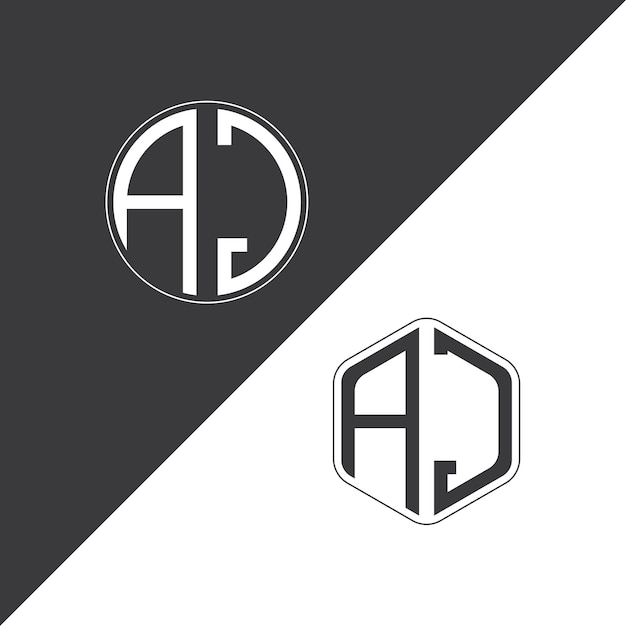 Logotipo inicial de monograma AJ con forma de círculo y polígono diseño creativo de logotipo