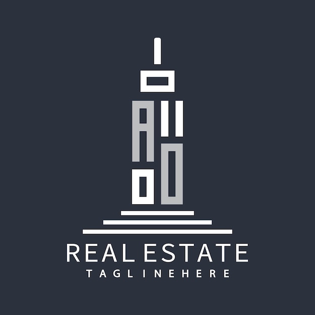 Logotipo inicial de monograma AO para bienes raíces con diseño creativo de la forma del edificio