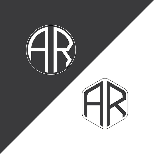 Logotipo inicial de monograma de AR con diseño creativo de logotipo en forma de círculo y polígono