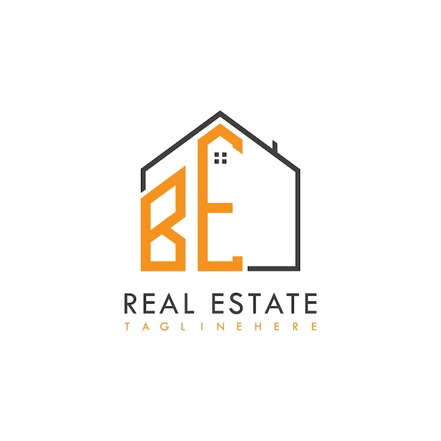 El logotipo inicial de monograma BE para bienes raíces con diseño creativo de la forma de la casa