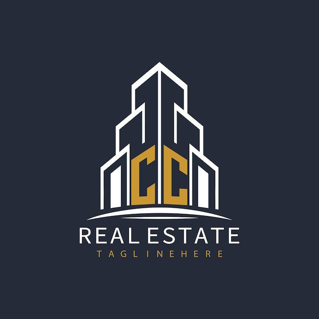 Logotipo inicial de monograma CC para bienes raíces con diseño creativo de la forma del edificio