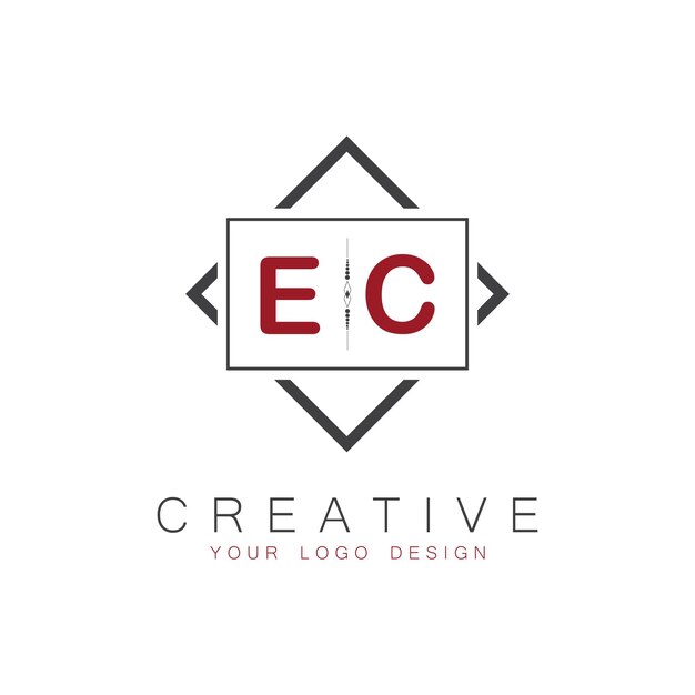 Logotipo inicial de monograma de la CE con diseño creativo de estilo cuadrado