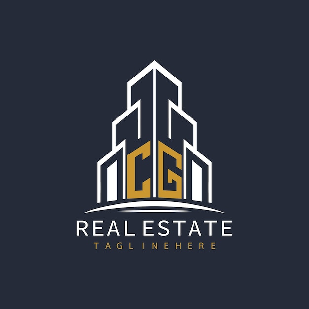 Logotipo inicial de monograma CG para bienes raíces con diseño creativo de la forma del edificio