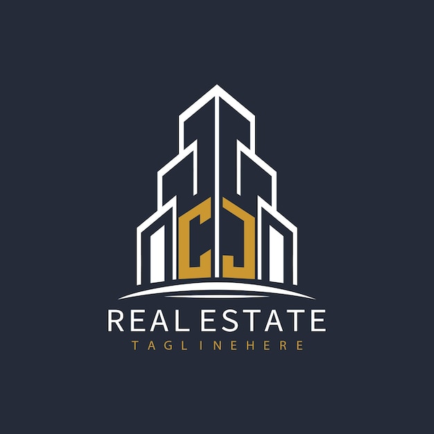 Logotipo inicial de monograma CJ para bienes raíces con diseño creativo de la forma del edificio