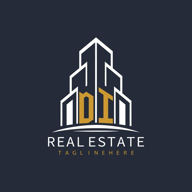 Logotipo inicial de monograma de DI para bienes raíces con diseño creativo de la forma del edificio