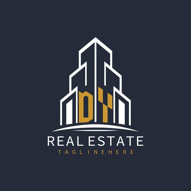 Logotipo inicial de monograma DX para bienes raíces con diseño creativo de la forma del edificio