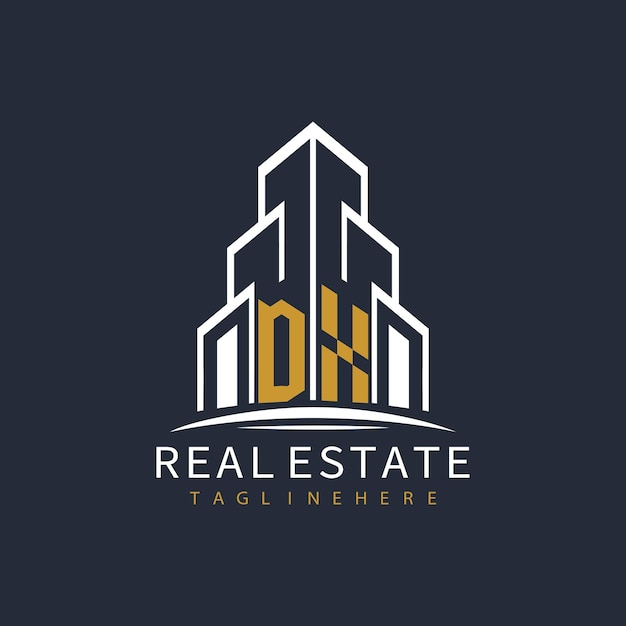Logotipo inicial de monograma DX para bienes raíces con diseño creativo de la forma del edificio