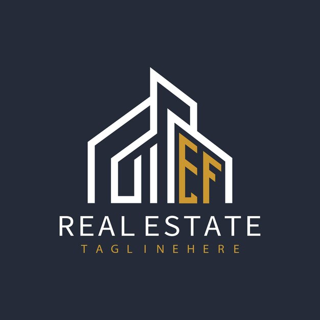 Logotipo inicial de monograma EF para bienes raíces con diseño creativo en forma de hogar
