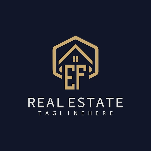 Logotipo inicial de monograma EF para bienes raíces con diseño creativo en forma de hogar