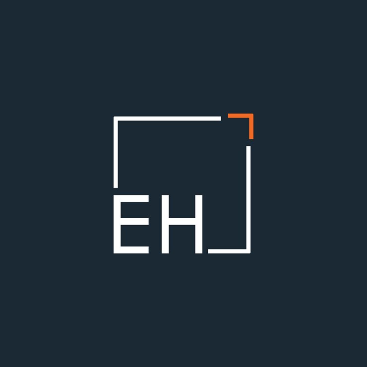Vector logotipo inicial de monograma eh con diseño de estilo cuadrado