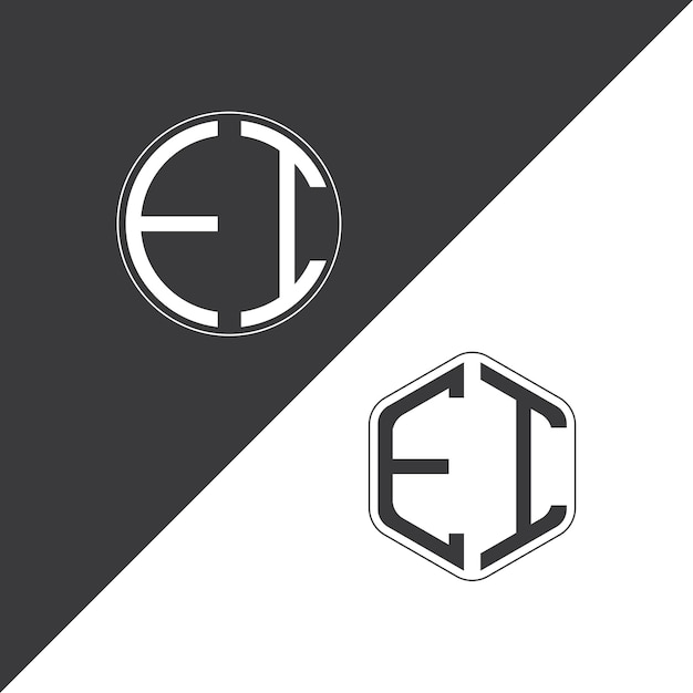 Logotipo inicial del monograma de EI con diseño creativo del logotipo en forma de círculo y polígono
