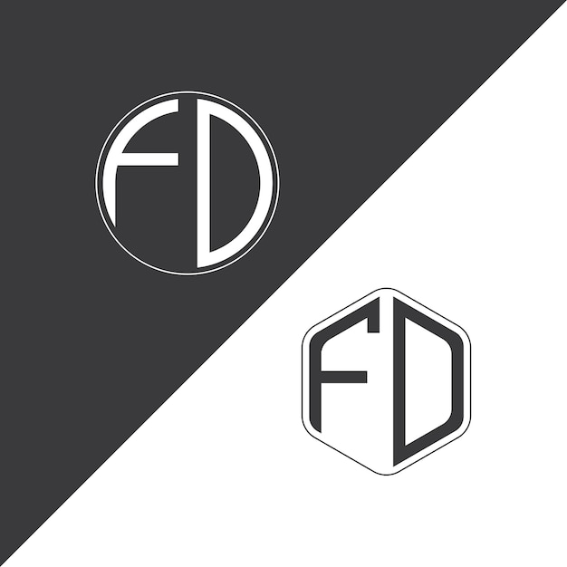 Logotipo inicial de monograma FD con diseño creativo de logotipo en forma de círculo y polígono