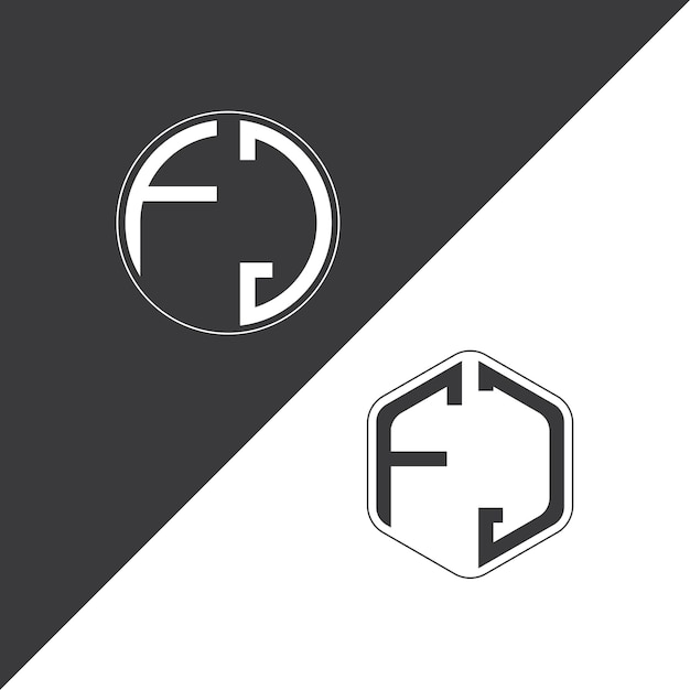 Logotipo inicial de monograma de FJ con diseño creativo de logotipo en forma de círculo y polígono