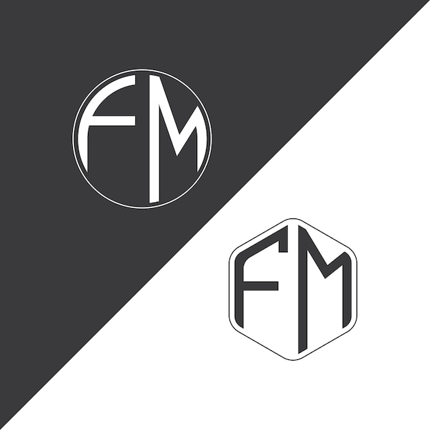 Logotipo inicial de monograma de FM con diseño creativo de logotipo en forma de círculo y polígono
