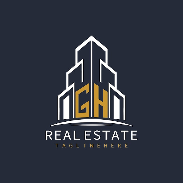 Logotipo inicial de monograma GH para bienes raíces con diseño creativo de la forma del edificio