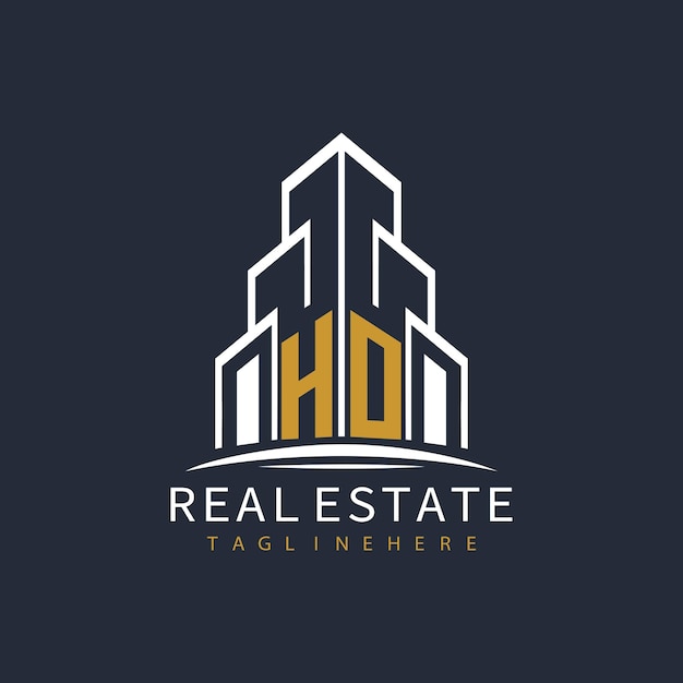 Logotipo inicial de monograma HO para bienes raíces con diseño creativo de la forma del edificio