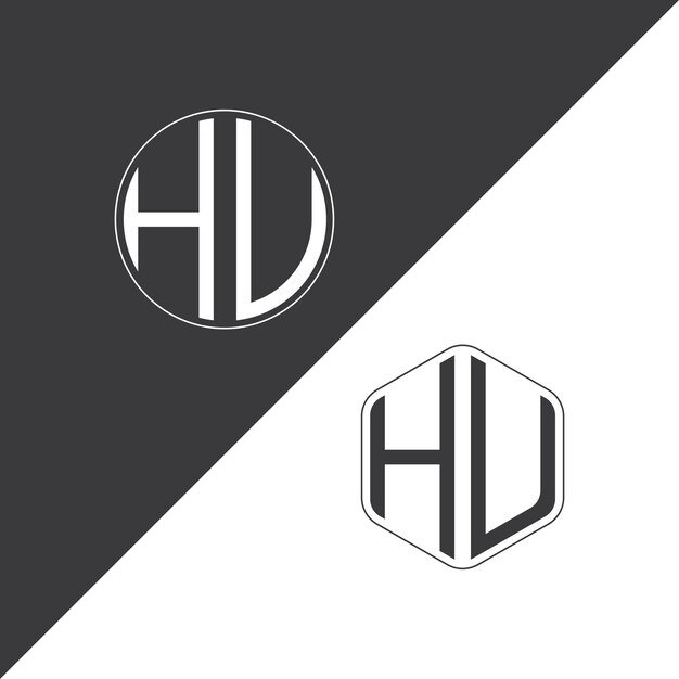 Logotipo inicial de monograma de HU con diseño creativo de logotipo en forma de círculo y polígono